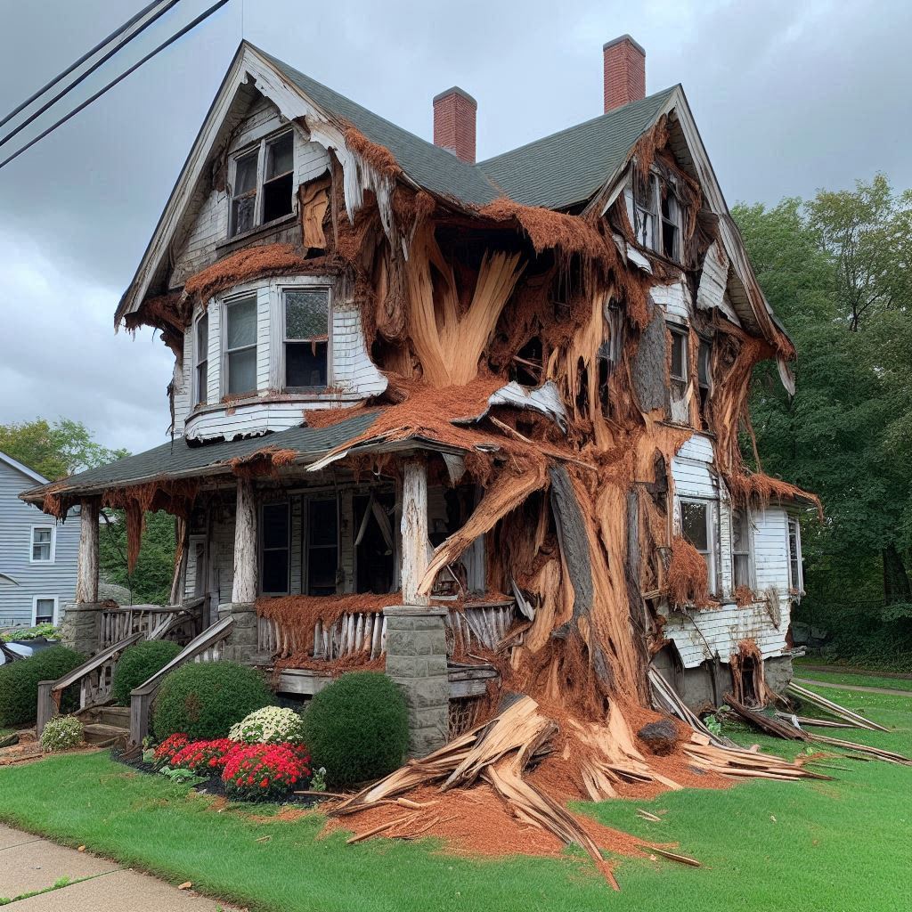 Signs Your Pompano Beach Home Needs a Tree Inspection Blog Article - Tree with visible damage, including broken branches and signs of disease near an Pompano Beach home
